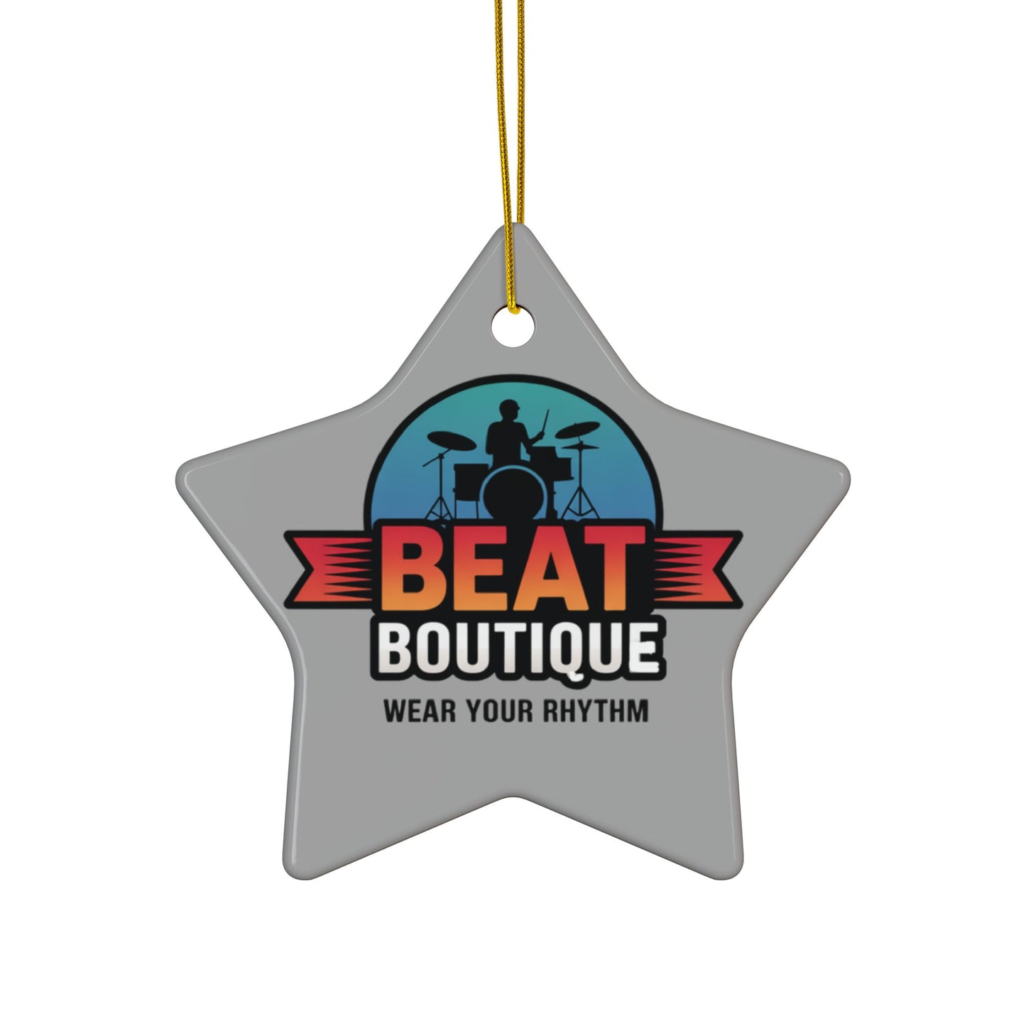 Drummer Logo Ceramic Ornament — 'Beat Boutique: Wear Your Rhythm' Holiday Decoration