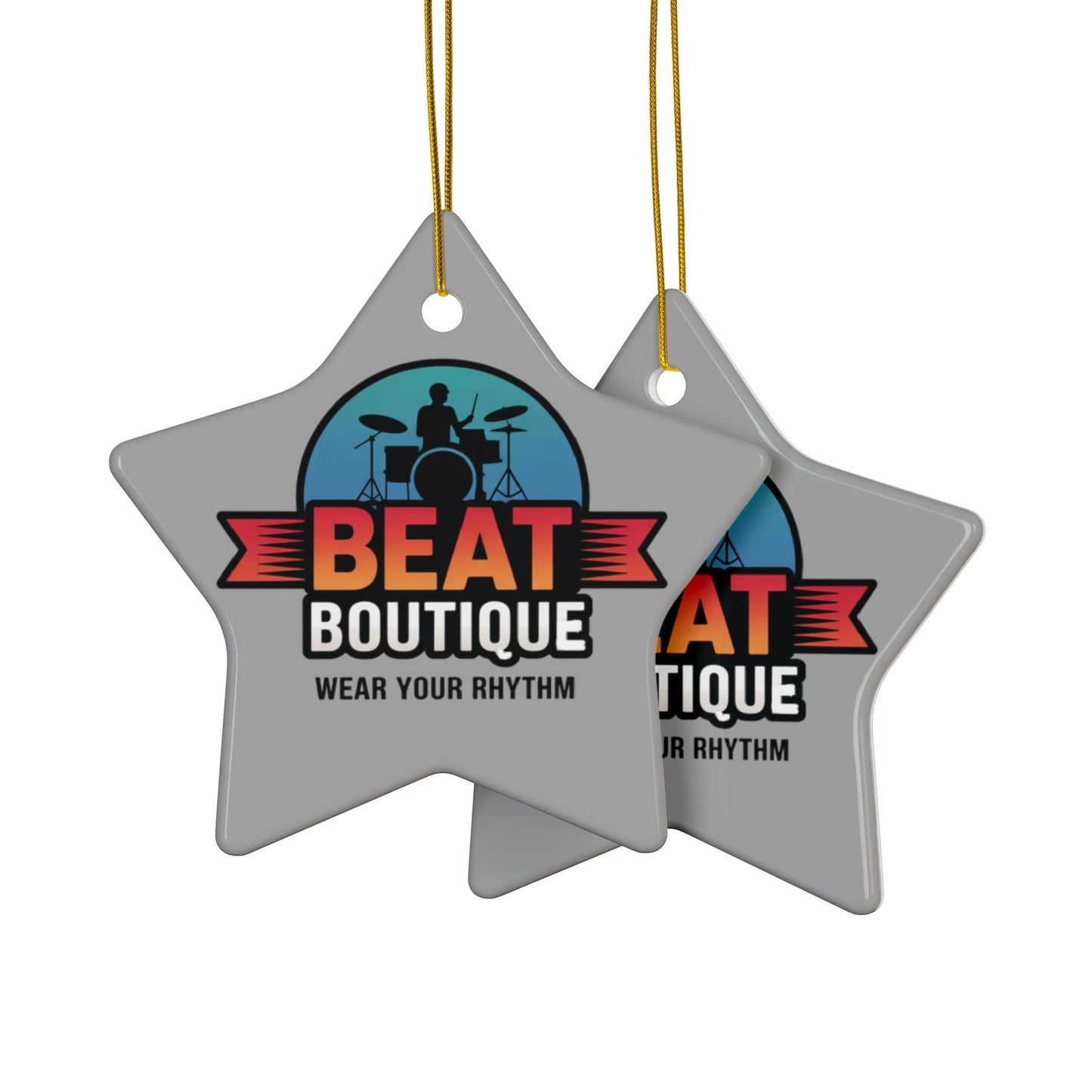 Drummer Logo Ceramic Ornament — 'Beat Boutique: Wear Your Rhythm' Holiday Decoration
