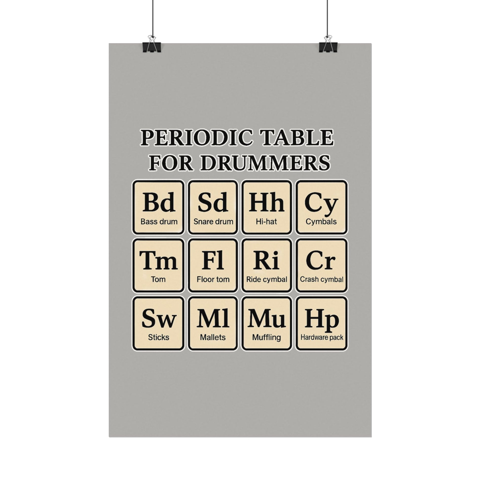 Periodic - Drummer's Periodic Table Matte Poster, Wall Art, Drum Enthusiast Decor